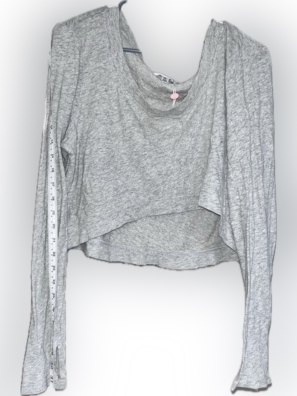 CAbi Light Heather Gray Cropped Long Sleeve Tee NWT